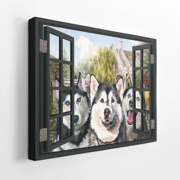 Gearhuman 3D Three Husky By The Window Canvas GK02024 Canvas