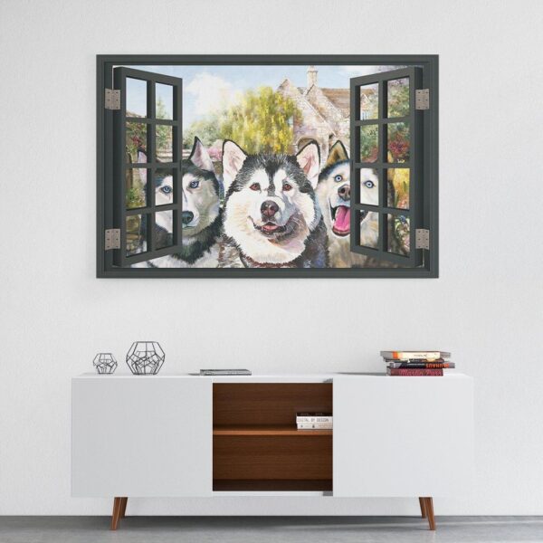 Gearhuman 3D Three Husky By The Window Canvas GK02024 Canvas