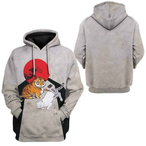Gearhuman 3D Tiger And Cat Making Tattoo Custom Fleece Hoodie Apparel GT28026 3D Custom Fleece Hoodies