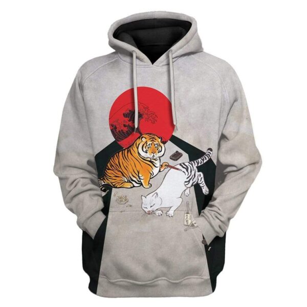 Gearhuman 3D Tiger And Cat Making Tattoo Custom Fleece Hoodie Apparel GT28026 3D Custom Fleece Hoodies Hoodie S 