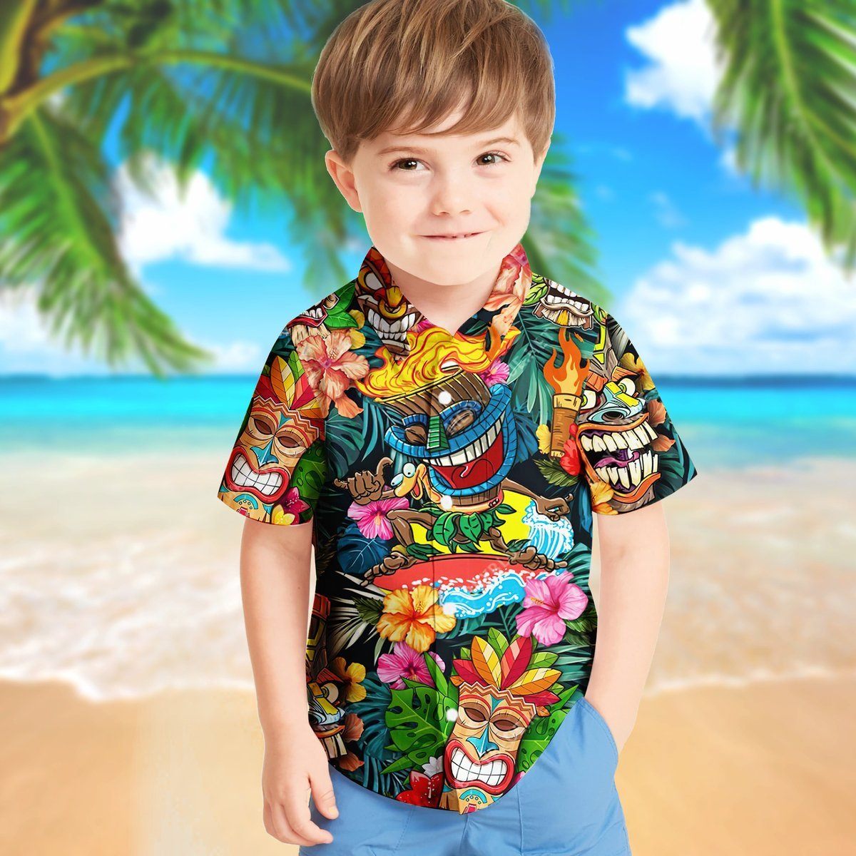 Gearhuman 3D Tiki Tiki Awesome Kid Hawaii Shirt ZK17062110 Kid Hawaii Shirt