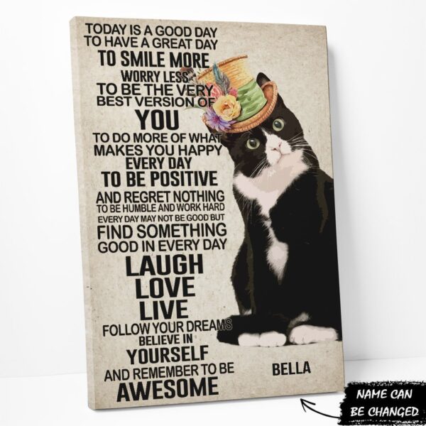 Gearhuman 3D Today Is A Good Day Tuxedo Cat Custom Name Canvas GV18021 Canvas