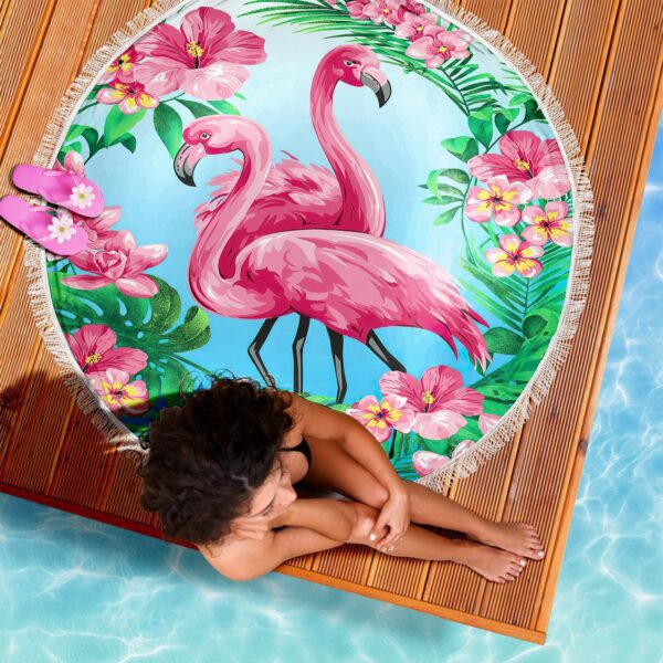 Gearhuman 3D Tropical Flamingo Custom Round Beach Towel GW0907216 Round Beach Towel