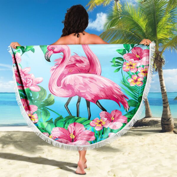 Gearhuman 3D Tropical Flamingo Custom Round Beach Towel GW0907216 Round Beach Towel