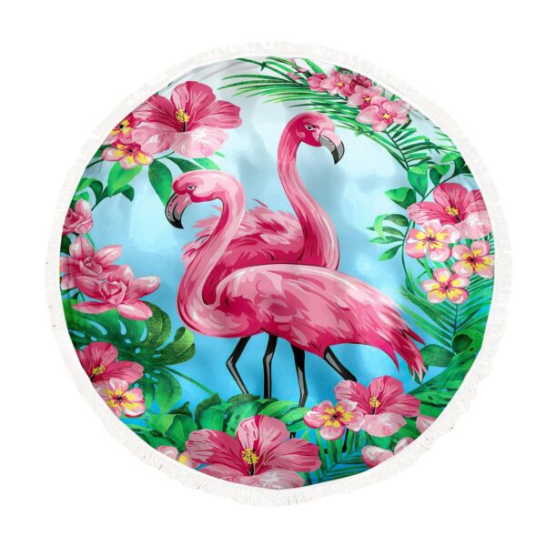 Gearhuman 3D Tropical Flamingo Custom Round Beach Towel GW0907216 Round Beach Towel Round Beach Towel FS