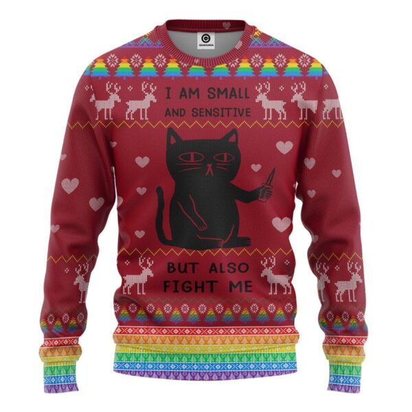 Gearhuman 3D Ugly Christmas I Am Small And Sensitive But Also Fight Me Custom Hoodie Apparel GN1011201 3D Apparel Long Sleeve S
