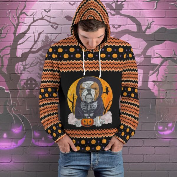 Gearhuman 3D Ugly Sweater Bulldog Halloween Custom Hoodie Apparel GV27086 3D Custom Fleece Hoodies