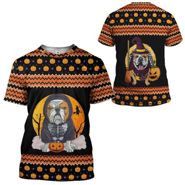 Gearhuman 3D Ugly Sweater Bulldog Halloween Custom Tshirt Apparel GV27086 3D T-shirt
