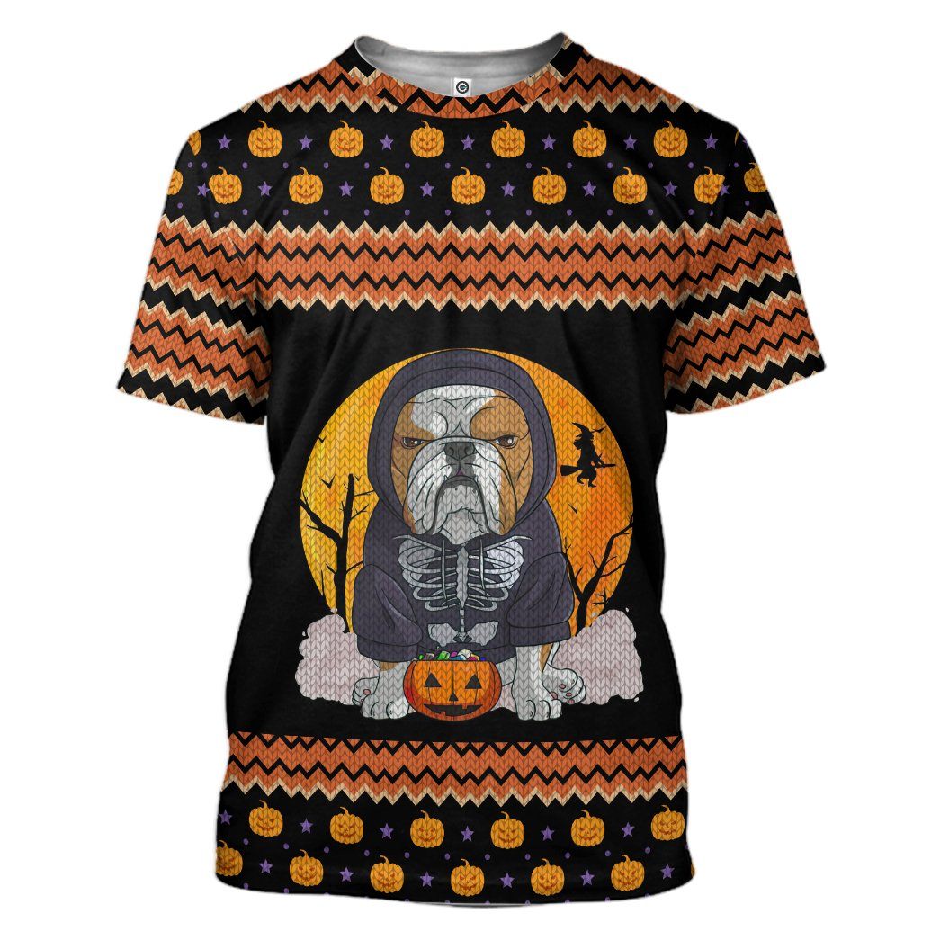 Gearhuman 3D Ugly Sweater Bulldog Halloween Custom Tshirt Apparel GV27086 3D T-shirt T-Shirt S
