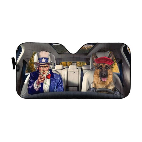 Gearhuman 3D Uncle Sam And German Shepherds Custom Car Auto Sunshade GV010917 Auto Sunshade 57''x27.5'' 