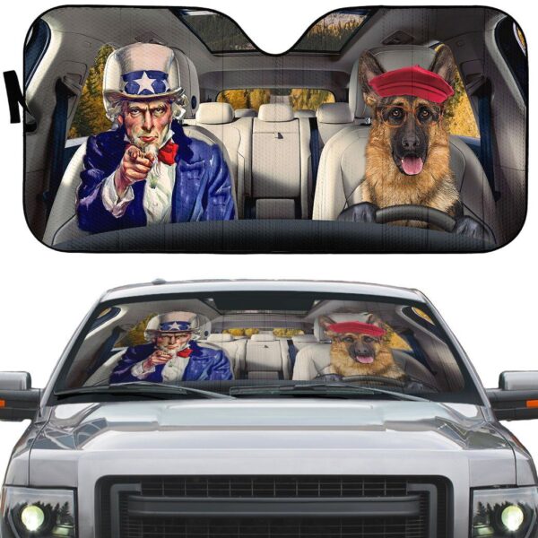 Gearhuman 3D Uncle Sam And German Shepherds Custom Car Auto Sunshade GV010917 Auto Sunshade