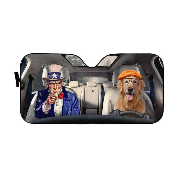 Gearhuman 3D Uncle Sam And Golden Retriever Custom Car Auto Sunshade GV010914 Auto Sunshade 57''x27.5'' 