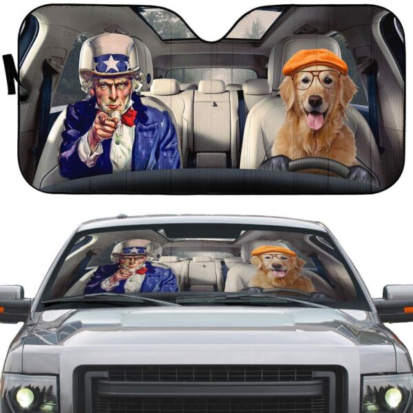 Gearhuman 3D Uncle Sam And Golden Retriever Custom Car Auto Sunshade GV010914 Auto Sunshade