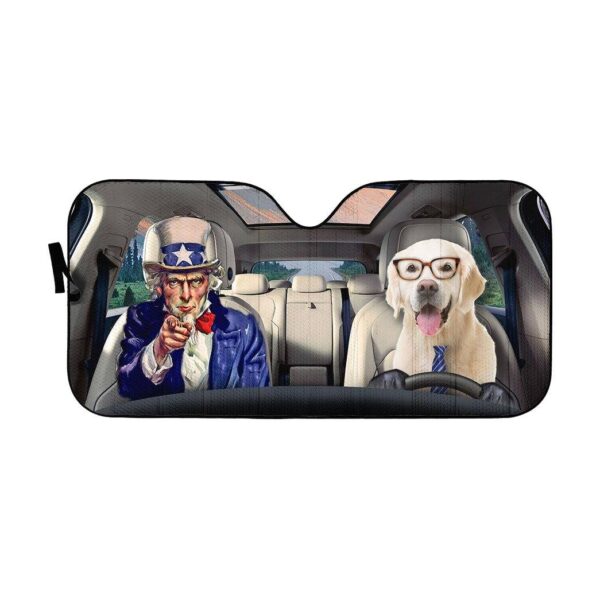 Gearhuman 3D Uncle Sam And Labrador Retriever Custom Car Auto Sunshade GV010915 Auto Sunshade 57''x27.5'' 