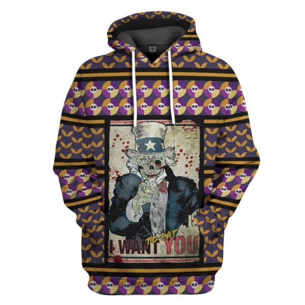 Gearhuman 3D Uncle Sam Halloween I Want Your Brains Ugly Sweater Custom Hoodie Apparel GV01099 3D Custom Fleece Hoodies Hoodie S 