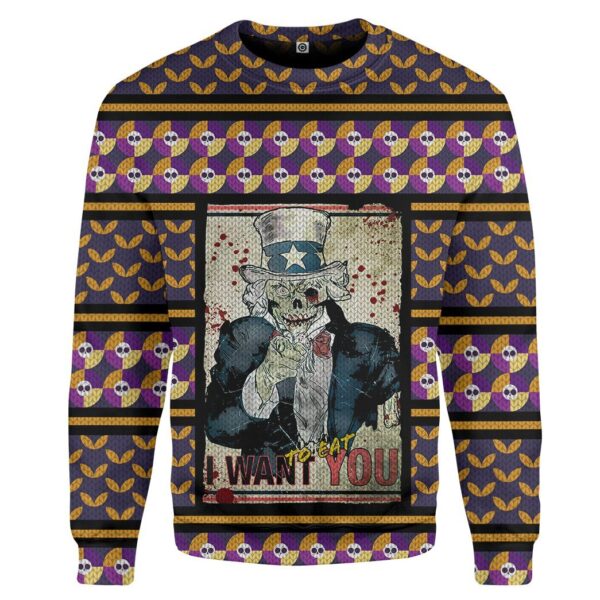 Gearhuman 3D Uncle Sam Halloween I Want Your Brains Ugly Sweater Custom Sweatshirt Apparel GV01099 Sweatshirt Sweatshirt S 