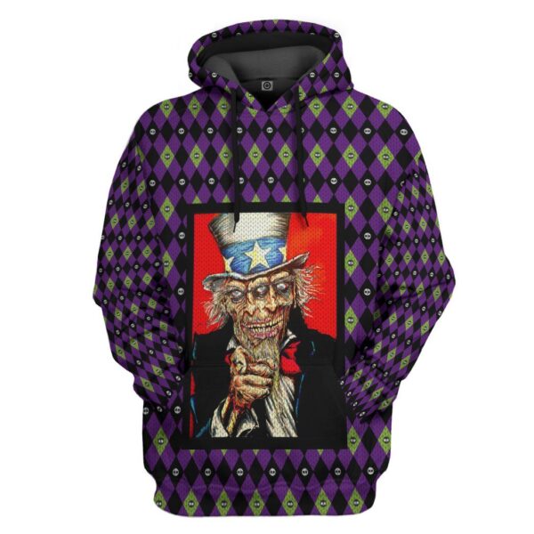 Gearhuman 3D Uncle Sam Zombie Halloween Ugly Sweater Custom Hoodie Apparel GV01097 3D Custom Fleece Hoodies Hoodie S 