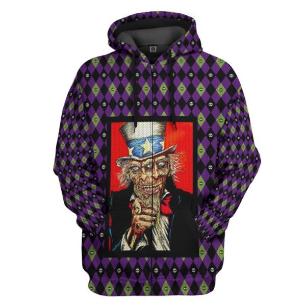 Gearhuman 3D Uncle Sam Zombie Halloween Ugly Sweater Custom Hoodie Apparel GV01097 3D Custom Fleece Hoodies Zip Hoodie S