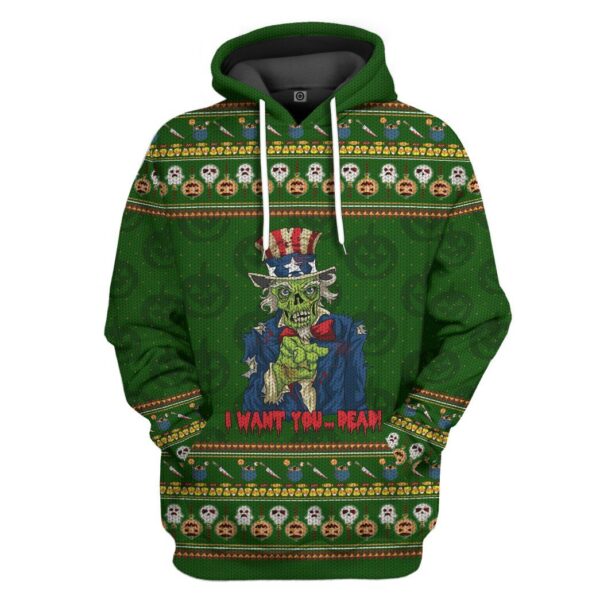 Gearhuman 3D Uncle Sam Zombie Ugly Sweater Halloween Custom Hoodie Apparel GV01096 3D Custom Fleece Hoodies Hoodie S 