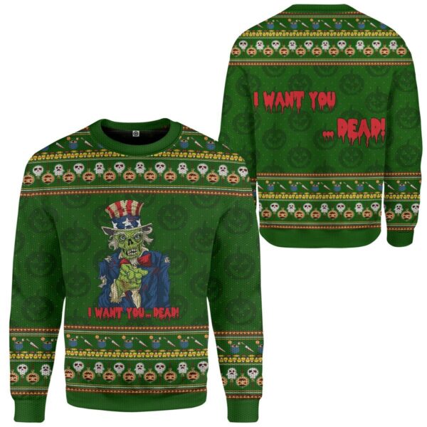 Gearhuman 3D Uncle Sam Zombie Ugly Sweater Halloween Custom Sweatshirt Apparel GV01096 Sweatshirt