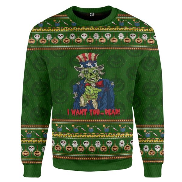 Gearhuman 3D Uncle Sam Zombie Ugly Sweater Halloween Custom Sweatshirt Apparel GV01096 Sweatshirt Sweatshirt S 