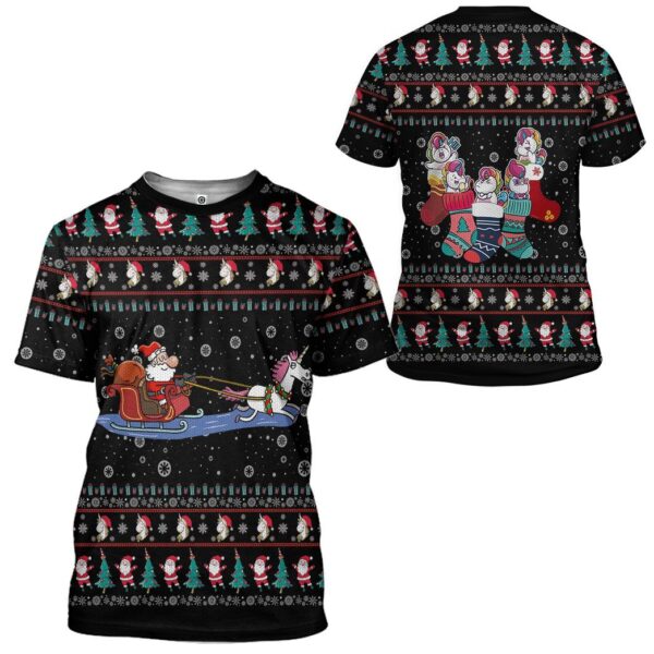 Gearhuman 3D Unicorn Santa Ugly Christmas Sweater Custom Tshirt Apparel GV07107 3D T-shirt