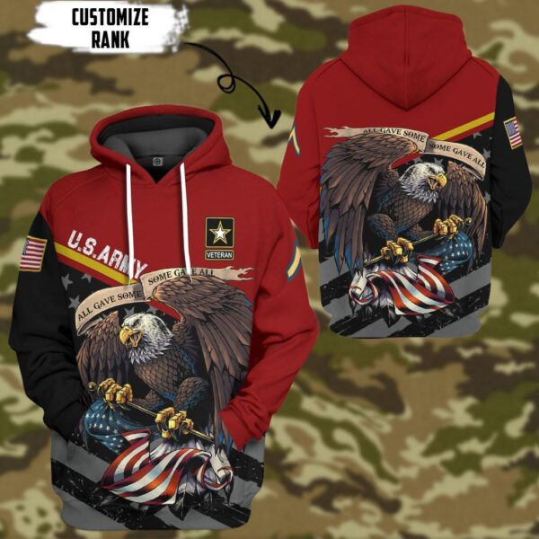 Gearhuman 3D United States Army Veteran Red Custom Rank Tshirt Hoodie Apparel GVC261023 3D Apparel 