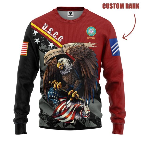 Gearhuman 3D United States Coast Guard Veteran Red Custom Rank Tshirt Hoodie Apparel GVC261020 3D Apparel Long Sleeve S