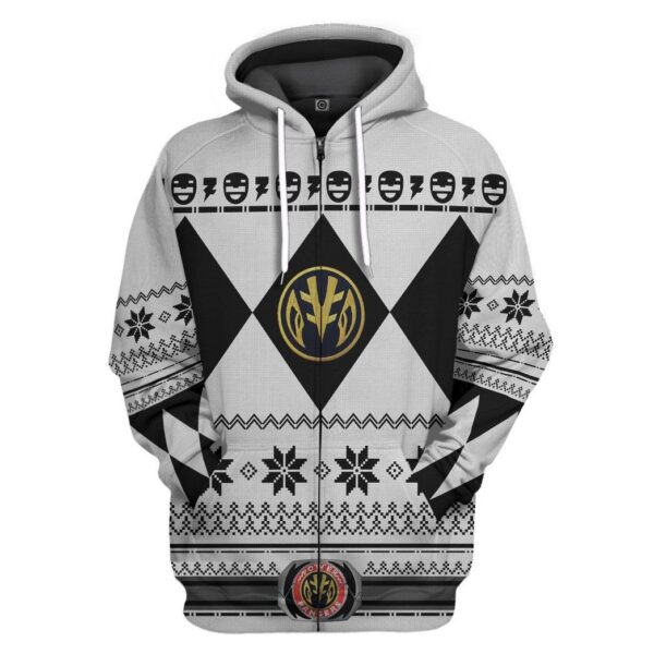 Gearhuman 3D White Power Ranger Custom Tshirt Hoodie Apparel CW29109 3D Apparel Zip Hoodie S 