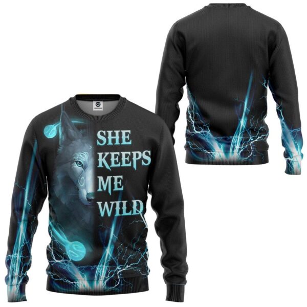 Gearhuman 3D Wolf Blue She Keep Me Wild Custom Tshirt Hoodie Apparel GK18013 3D Apparel