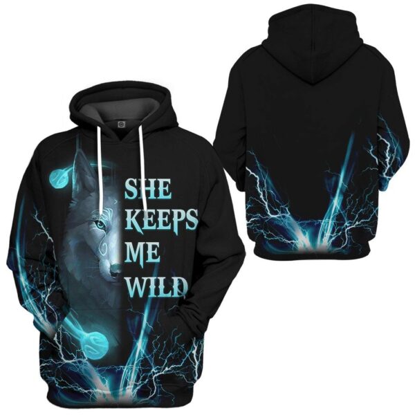 Gearhuman 3D Wolf Blue She Keep Me Wild Custom Tshirt Hoodie Apparel GK18013 3D Apparel 