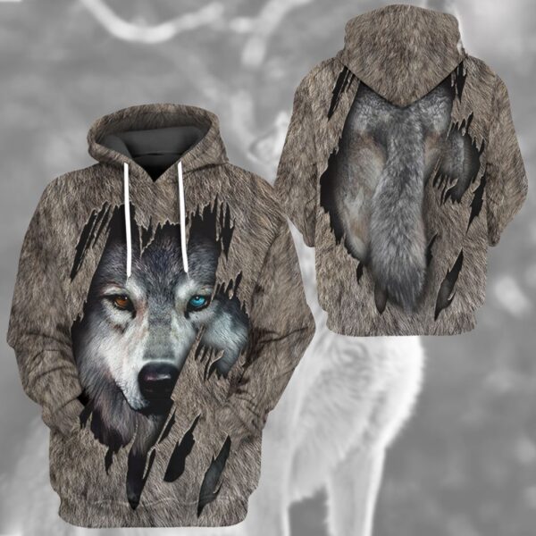 Gearhuman 3D Wolf Fleece Tshirt Hoodie Apparel ZZ08072133 3D Apparel 