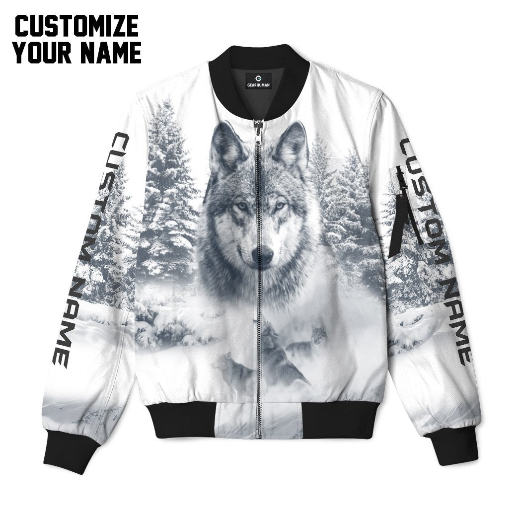 Gearhuman 3D Wolf Snow Custom Name Bomber GB03035 Bomber Jacket Bomber S