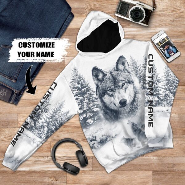 Gearhuman 3D Wolf Snow Custom Name Tshirt Hoodie Apparel GB180214 3D Apparel