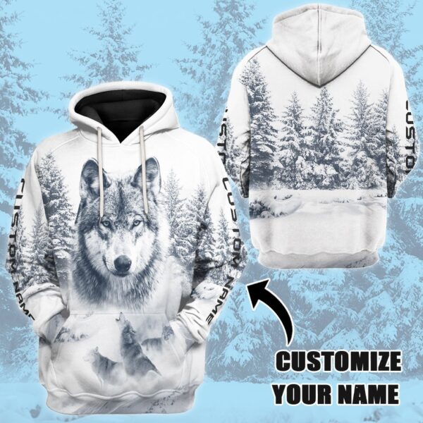 Gearhuman 3D Wolf Snow Custom Name Tshirt Hoodie Apparel GB180214 3D Apparel