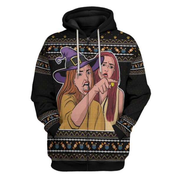 Gearhuman 3D Woman Yelling At A Cat Ugly Sweater Halloween Custom Hoodie Apparel GC14091 3D Custom Fleece Hoodies Zip Hoodie S