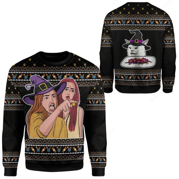 Gearhuman 3D Woman Yelling At A Cat Ugly Sweater Halloween Custom Sweatshirt Apparel GC14091 Sweatshirt