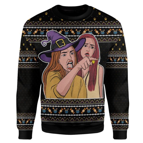 Gearhuman 3D Woman Yelling At A Cat Ugly Sweater Halloween Custom Sweatshirt Apparel GC14091 Sweatshirt Sweatshirt S 