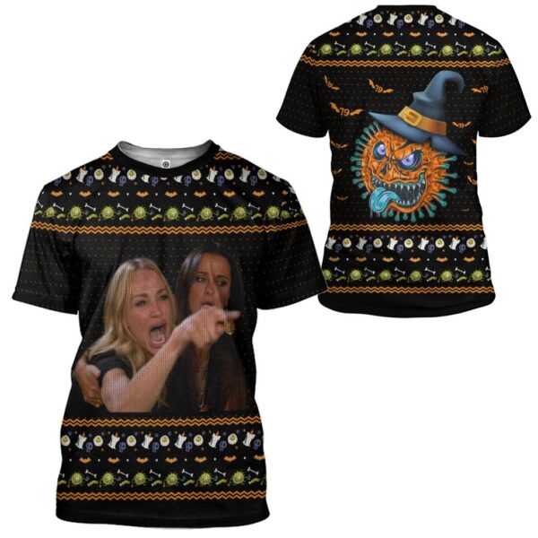 Gearhuman 3D Women Yelling At A Virus Ugly Sweater Halloween Custom Tshirt Apparel GV10094 3D T-shirt