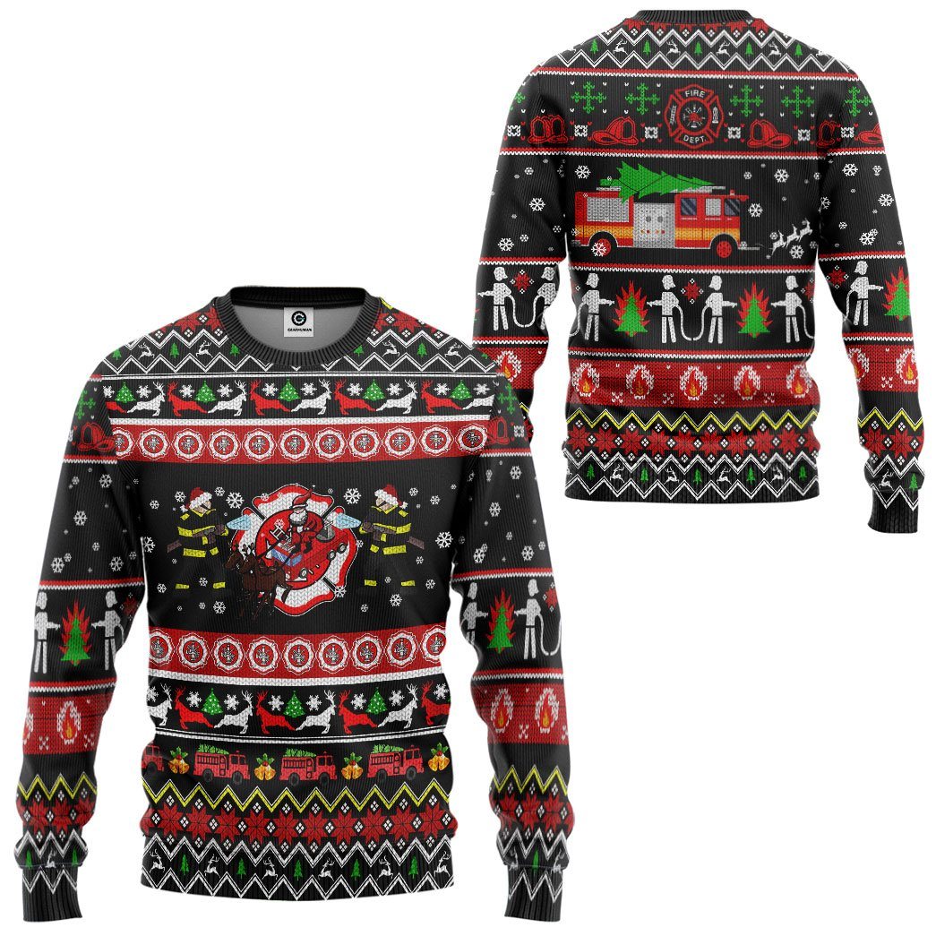 Gearhuman 3D Xmas Firefighter Ugly Christmas Sweater Custom Sweatshirt Apparel GV071011 Sweatshirt