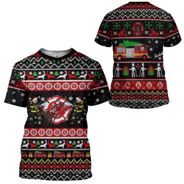 Gearhuman 3D Xmas Firefighter Ugly Christmas Sweater Custom Tshirt Apparel GV071011 3D T-shirt