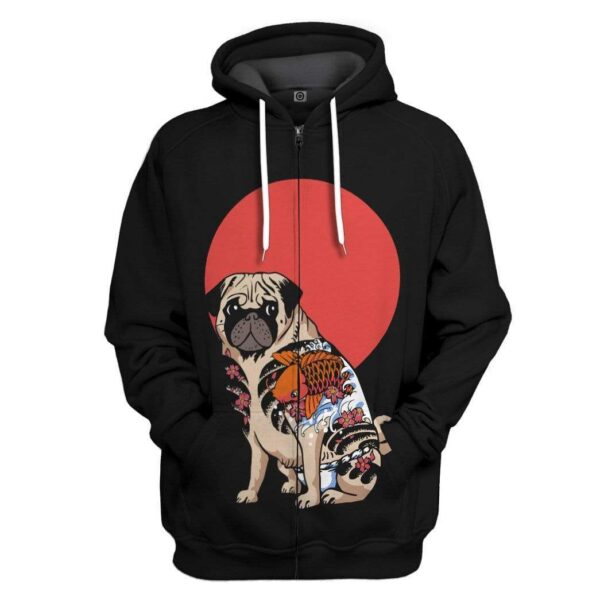 Gearhuman 3D Yakuza Pug Custom Hoodie Apparel GN17082 3D Custom Fleece Hoodies Zip Hoodie S