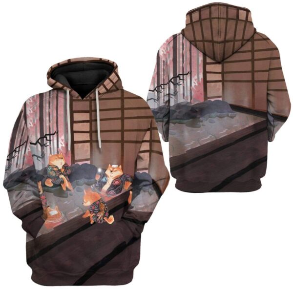 Gearhuman 3D Yakuza Shiba Inu Onsen Custom Hoodie Apparel GM22022 3D Custom Fleece Hoodies 