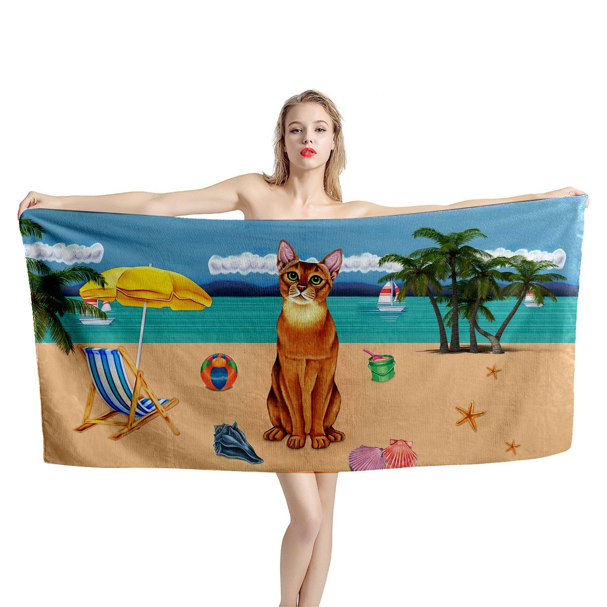 Gearhumans 3D Abyssinian Cat Custom Beach Towel GW1105215 Towel