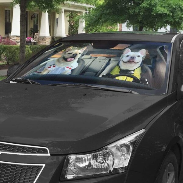 gearhumans 3D Adorable Bulldog Couple Custom Car Auto Sunshade GV120619 Auto Sunshade