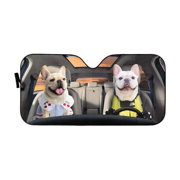 gearhumans 3D Adorable Bulldog Couple Custom Car Auto Sunshade GV120619 Auto Sunshade 57''x27.5''