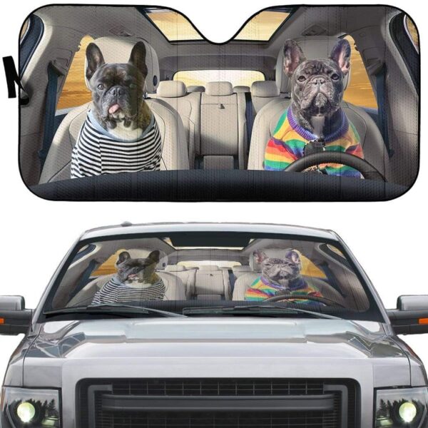 gearhumans 3D Adorable Bulldog Friend Couple Custom Car Auto Sunshade GV120620 Auto Sunshade