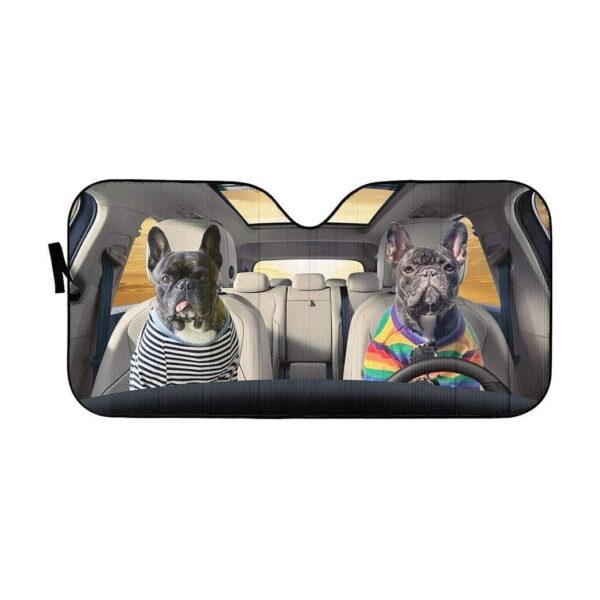 gearhumans 3D Adorable Bulldog Friend Couple Custom Car Auto Sunshade GV120620 Auto Sunshade 57''x27.5''