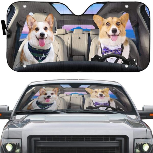 gearhumans 3D Adorable Couple Pembroke Welsh Corgi Dogs Custom Car Auto Sunshade GV26065 Auto Sunshade
