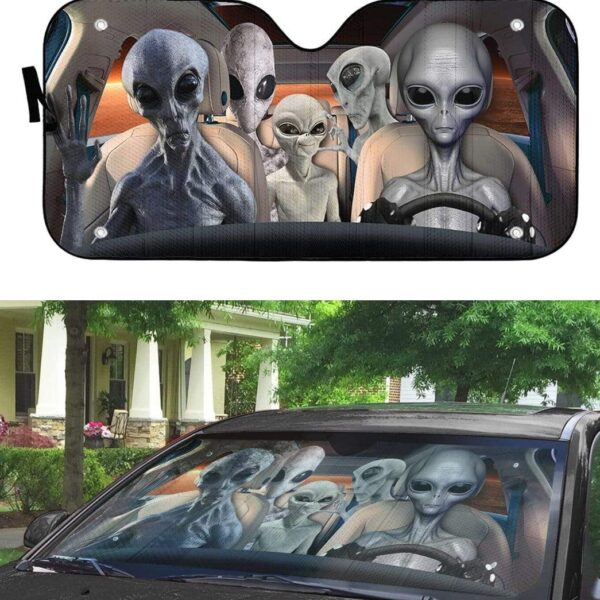 gearhumans 3D Alien Family Custom Car Auto Sunshade GW18084 Auto Sunshade 